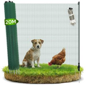 AREBOS mobilní ohradní plot 20 m x 90 cm, flexibilní a odolný proti počasí, s 12 sloupky – ideální pro psy, slepice a drobná zvířata