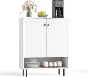 COSTWAY Sideboard Buffet Cabinet, kuchyňská skříňka s 2 dveřmi s nastavitelnou policí a protisměrným náklonem Moderní skříňka na kávu Mid-Century Bar Cabinet White