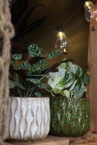 Sytě zelený keramický obal na květináč