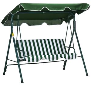 Outsunny Zahradní houpačka pro 3 osoby s nastavovací markýzou a ocelovou konstrukcí pro balkon, terasu, patio Nosnost 240 kg 172x110x153 cm Zelený pru