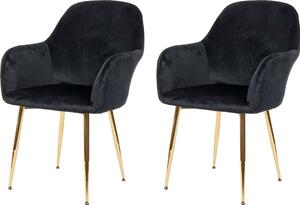 Sada 2 jídelních židlí HWC-F18, židle kuchyňská židle, retro design sametová černá, zlaté nohy