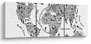 Obraz - Mapa z piktogramů (s hodinami) (90x30 cm)