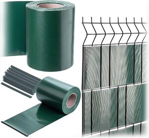 KADAX PVC stínící pásky 35 m x 19 cm, zelené pro dvojitý plot, stínící pásky s 20 upevňovacími klipy, větrná clona, plotová fólie pro plot z plaňkového pletiva