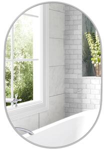 HOMCOM Oválné Zrcadlo do Koupelny 60x90 cm se Stříbrným Hliníkovým Rámem - Dekorativní Zrcadlo na Zeď Horizontální nebo Vertikální pro Obývací Pokoj