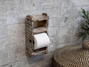 Dřevěný bílý antik nástěnný držák na toaletní papír Brick - 15*10*30 cm