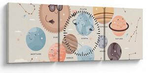 Obraz - Planetky s názvy (s hodinami) (90x30 cm)