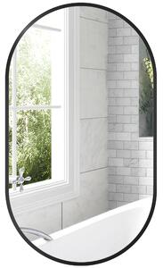 HOMCOM Oválné Koupelnové Zrcadlo 40x70 cm s Hliníkovým Rámem Dekorativní Zrcadlo na Zeď Horizontální nebo Vertikální pro Obývací Pokoj Vstupní Halus Č