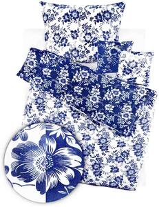 Krepové povlečení Flowers modré Velikost: 140 x 200 + 70 x 90
