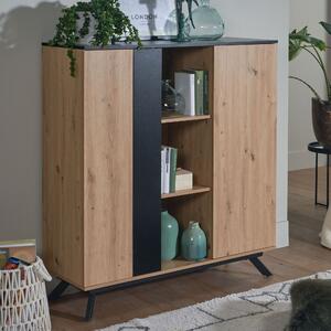 Příborník 110x125x40 cm mdf příborník v dekoru dub / černá | Wohnling