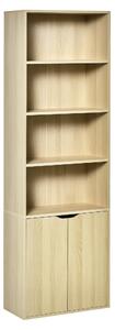 HOMCOM Knihovna se 4 otevřenými přihrádkami a 2 dveřmi pro obývací pokoj, pracovnu a kancelář, nosnost 80 kg, 59x29x180 cm, přírodní | Aosom