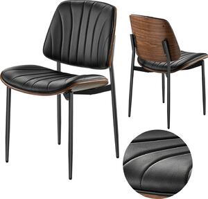 VEVOR retro jídelní židle (2 ks) elegantní čalouněná kožená židle (nosnost 158,76 kg) k jídelním stolům, prostorově úsporná židle ke kuchyňskému stolu se silnými polštáři a kovovými nohami, černá kavárna