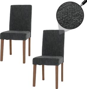 Sada 2 jídelních židlí Littau, kuchyňská židle s vysokým opěradlem, látka/textil šenil tmavě šedá, nohy v přírodní barvě
