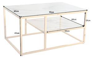 Designový konferenční stolek Latrisha 90 cm bílo-zlatý - vzor mramor