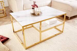 Designový konferenční stolek Latrisha 90 cm bílo-zlatý - vzor mramor