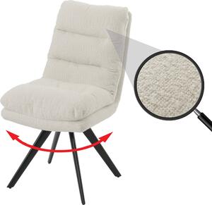 Jídelní židle HWC-G66, kuchyňská židle židle, otočná automatická poloha látka/textil bouclé MVG krémová bílá
