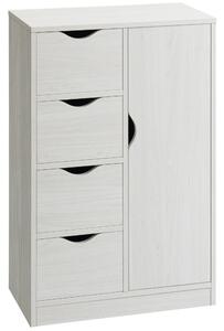HOMCOM Obývací pokoj komoda se 4 šuplíky, 1 dveřmi a vnitřní policí - univerzální úložná skříň do koupelny, ložnice, jídelny 54x29x83 cm Bílá s dřevěn