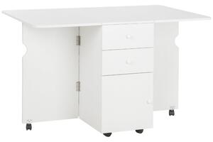 HOMCOM Skládací Jídelní Stůl Rozkládací Kuchyňský Stůl se Skládacími Křídly, 6 Kol a 2 Úložnými Šuplíky, Moderní Styl 120x80x75 cm Bílý | Aosom