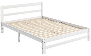 HOMCOM Dřevěný Rám Postele 195x141 cm Dvoulůžkový Rám pro Matraci 135x190 cm (není součástí) 300 kg Nosnost Bílý | Aosom