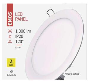 EMOS LED panel 175mm, kruhový vestavný bílý, 12W neutrální bílá ZD1132