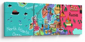 Obraz - Dětská mapa Evropy (s hodinami) (90x30 cm)