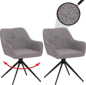 Sada 2 jídelních židlí HWC-O47, područky kuchyňských židlí, otočné automatické vracení, látka/textil (270g/m²) světle šedá