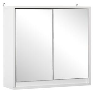 Koupelnová skříňka HOMCOM se zrcadlem, 2 dveřmi a nastavitelnou policí, závěsná koupelnová skříňka pro toaletu, moderní styl 48x14,5x45 cm Bílá | Aoso