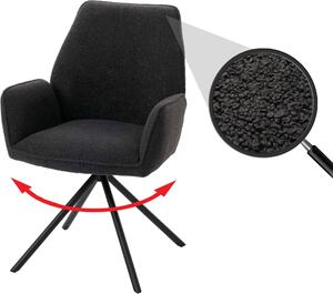 Jídelní židle HWC-G67, područka kuchyňské židle, otočná automatická poloha, látka/textil bouclé Oeko-Tex MVG tmavě šedá