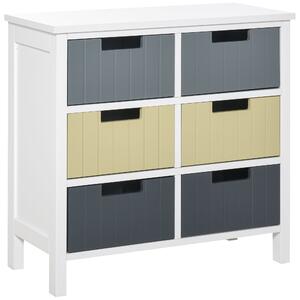 HOMCOM Dřevěný Komoda se 6 Zásuvkami – Úložný Kabinet s Vyvýšenými Nohami Moderní Styl pro Ložnici, Obývací Pokoj, Koupelnu 62x28x58 cm Multicolor | A