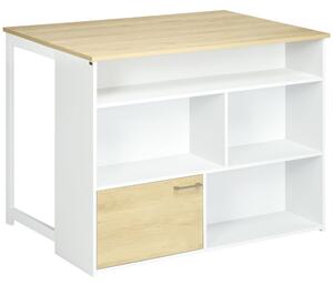 HOMCOM Rozkládací Barový Stůl s Sklopnými Křídly a Úložnými Prostory, 1 Dvéřmi pro Kuchyň a Jídelnu 116x79,5x91 cm Bílá | Aosom