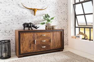 Designový příborník KARAN Sheesham z masivního dřeva s umělou kůží