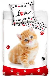 Bavlněné ložní povlečení Love s kočičkou - 100% bavlna - 70 x 90 cm + 140 x 200 cm