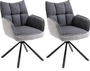 CasaDolce, sada 2 jídelních židlí OGNIR 2, textil, tmavě šedá + světle šedá, černý kovový rám, s područkami