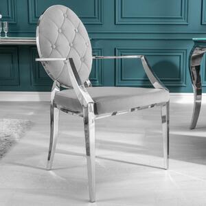 Riess-ambiente Elegantní židle MODERN BAROCK ušlechtile šedý samet s područkami a ozdobnými knoflíky Jídelní židle Jídelní židle Čalouněná židle