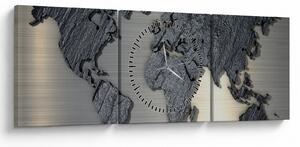 Obraz - Mapa světa v kamenné textuře (s hodinami) (90x30 cm)