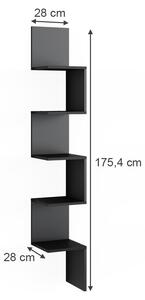 Rohová police Vicco Paolo Černá 28 x 175.4 cm s 5 přihrádkami, Model 52095