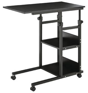 HOMCOM Stolek se Společkami 80x40 cm C-Formovaný Pohovkový Stolek s Nastavitelnou Výškou 3 Úrovně 72-82 cm Kovový Rám pro Obývací Pokoj a Kuchyni Čern