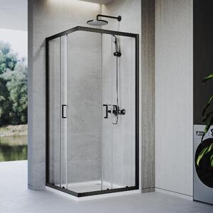 SONNI 80 x 80 x 185 cm matně černý sprchový kout, posuvné dveře s horní a spodní lištou, sklo 5 mm, rám dveří s rozsahem nastavení 20 mm