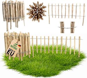 Floranica laťkový plot z lísky se sloupky, výška 50 cm x bm, rozestup latí 8–10, dřevěný zahradní plot, selský plot, plot k jezírku
