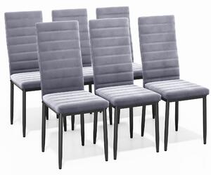 Sada 6 jídelních židlí Bealife TB41 - ergonomické opěradlo, sametový potah ve světle šedé barvě | Moderní design