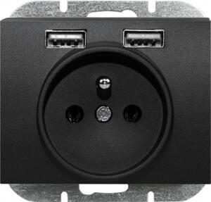 Abex Zásuvka s nabíječkou Onyx - černá PT-16O/USB/CZ