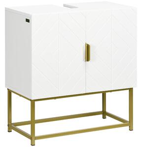 Kleankin Skříňka pod umyvadlo Koupelnový nábytek Moderní skříňka s 2 dveřmi a zlatými ocelovými nohama 60x30x65 cm Bílá | Aosom