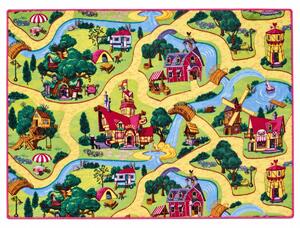 Vopi, Dětský kusový koberec Pohádková vesnice, 140x200, vícebarevná, dětský pokoj