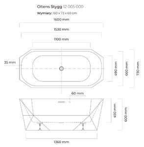 Oltens Stygg volně stojící vana 160x73 cm oválná bílá 12005000
