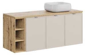 Comad Koupelnová skříňka s deskovým umyvadlem set Bella Cashmere 140 kašmír/dub artisan