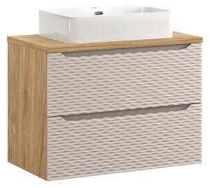Comad Koupelnová skříňka s deskovým umyvadlem set Ocean Beige 80 béžová/dub olejovaný