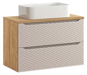 Comad Koupelnová skříňka s deskovým umyvadlem set Ocean Beige 90 béžová/dub olejovaný