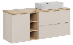 Comad Koupelnová skříňka s deskovým umyvadlem s košem na prádlo set Bella Cashmere 140 kašmír/dub artisan