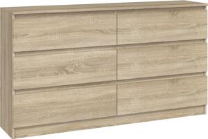 VBChome komoda se 6 zásuvkami 140 x 40 x 77 cm dub Sonoma bez úchytek víceúčelová skříňka do předsíně ložnice obývacího pokoje dětský pokoj moderní