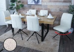 Sada 6 jídelních židlí HWC-N99, kuchyňská židle, otočná, látka/textil šenil (340 g/m²) Oeko-Tex krémová