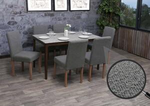 Sada 6 jídelních židlí Littau, kuchyňská židle s vysokým opěradlem, látka/textil bouclé dřevo šedá, nohy v přírodní barvě